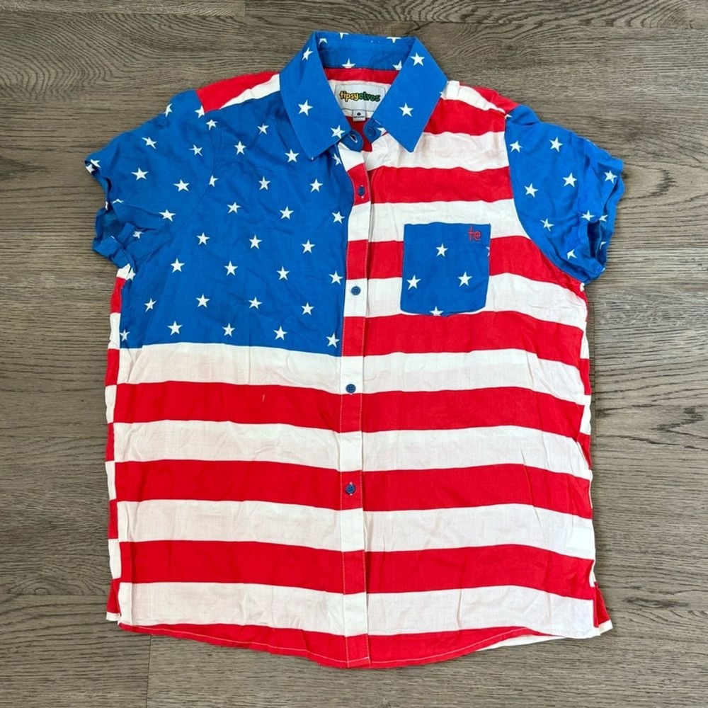 Tipsy Elves American Flag Shirt Small Patriotic 4th of July USA Button Down NWOT - Picture 4 of 11